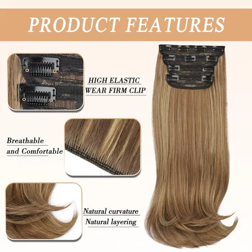 Vista 4 de FREEMEIGE 4 piezas de extensiones de cabello con clip, extensiones de cabello largas y gruesas con capas rectas de 20 pulgadas, extensiones