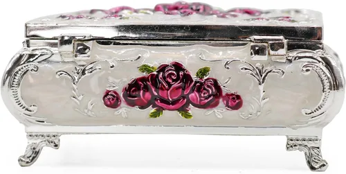 Vista 3 de AVESON Joyero rectangular de aleación de metal de lujo, caja de almacenamiento para mujeres y niñas, regalo de cumpleaños de Navidad, mediano