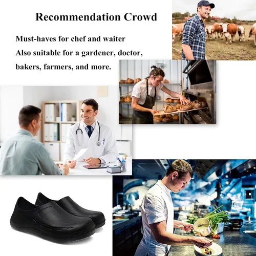 Vista 6 de Haifago Zapatos de chef antideslizantes para hombre, zuecos de trabajo de cocina resistentes al aceite, zapatos de servicio de alimentos