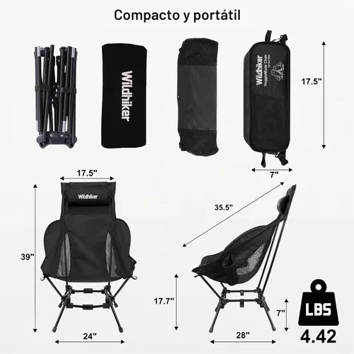 Vista 4 de Wildhiker HuggleMode - Silla plegable de camping con respaldo alto, 2