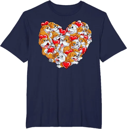 Vista 44 de Camiseta inglesa para el día de San Valentín con diseño de corazón y perro amante de los niños Negro