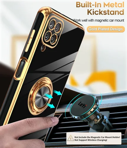 Vista 5 de LeYi Funda para teléfono Galaxy A12: con protector de pantalla de vidrio templado [paquete de 2] Soporte de anillo giratorio de 360°, soporte Rosa