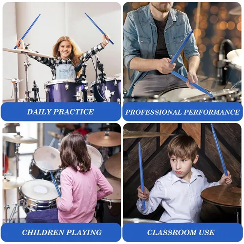 Vista 7 de uxcell Baquetas 5A, 1 par de baquetas de plástico para ejercicio, bastones ligeros para batería, accesorios duraderos de percusión para instrumentos