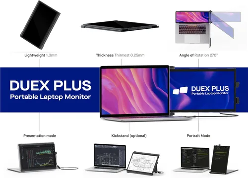Vista 2 de Mobile Pixels Duex Plus Monitor portátil para computadoras portátiles, USB C/USB A Plug and Play 13.3" Extensor de pantalla portátil Duex Plus