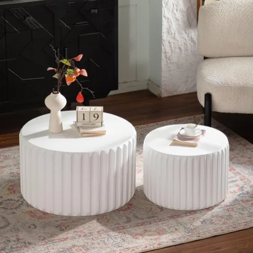 Vista 23 de WILLIAMSPACE Mesa de café lateral pequeña con forma de giro única, mesa de acento final moderna para sofá de sala de estar, estilo retro de granja