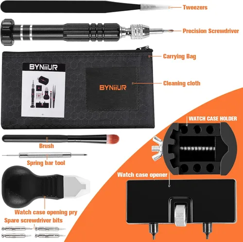 Vista 7 de Kit de herramientas de repuesto de batería de reloj, kit de reparación de BYNIIUR Watch, abridor de reloj, herramienta de extracción de llave