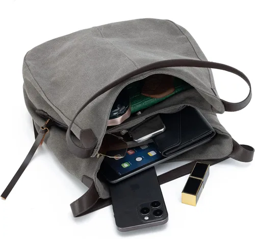 Vista 7 de Bolso Hobo de lona para mujer, bolsos de hombro con múltiples bolsillos