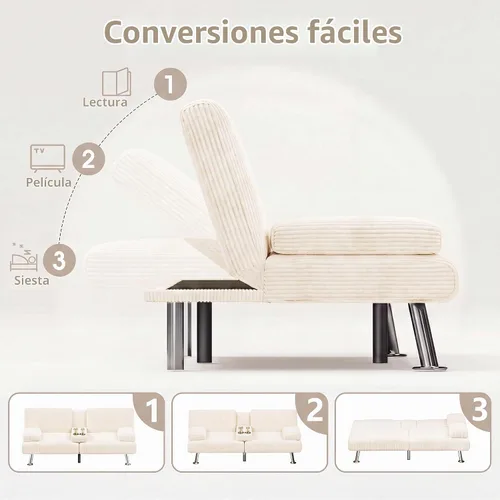 Vista 6 de Flamaker - Sofá cama tipo futón convertible de pana
