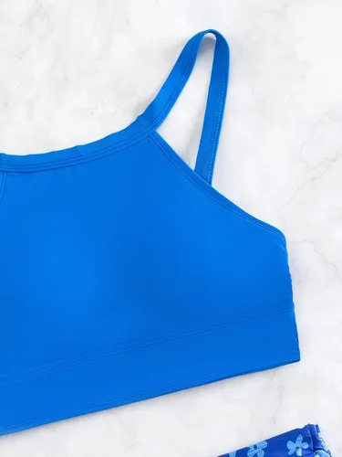 Vista 5 de OYOANGLE Traje de baño de 2 piezas con estampado tropical cruzado y cordón para mujer
