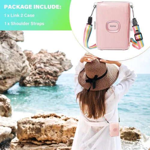 Vista 3 de Fujifilm Instax Mini Link 2 - Funda protectora para impresora Fujifilm Instax Mini Link 2 con correa para el hombro, transparente