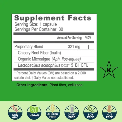 Vista 4 de New Earth Acidophilus - Probiótico para apoyo gastrointestinal superior - Lactobacillus DDS-1, prebiótico de inulina y microalgas silvestres