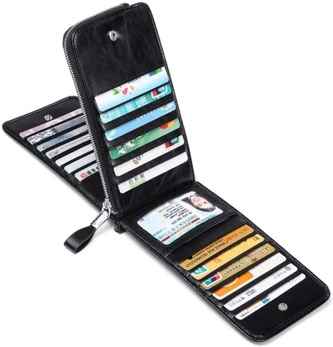 Vista 2 de Huztencor cartera de cuero con bolsillo para tarjeta de crédito bloqueo RFID, billetera, funda para tarjetas para mujer
