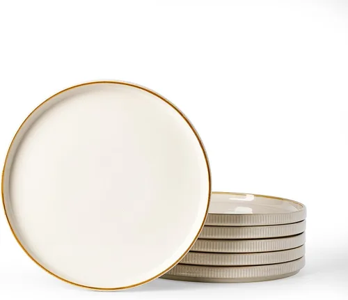 Vista 35 de famiware Star Platos de Ensalada para 6, Juego de Platos de 8 Pulgadas, Vajilla de Gres, Platos Pequeños para Postre, Ensalada, Aperitivo, Blanco