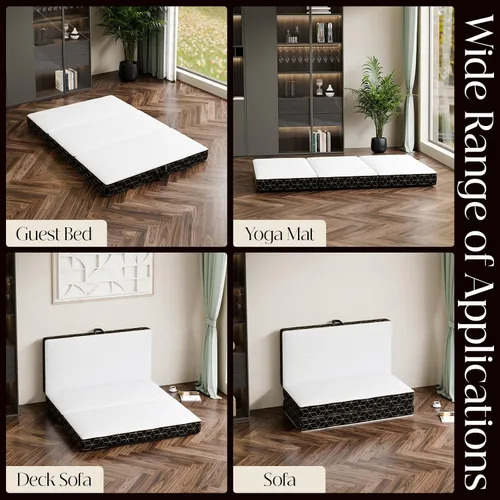 Vista 6 de GEMBED Colchón de espuma viscoelástica de tres pliegues tamaño individual, sofá cama plegable portátil de 4 pulgadas con asa y funda lavable, sofá