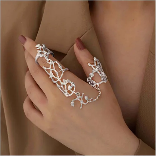 Vista 2 de Anillo de dedo ajustable estilo punk gótico vintage, anillo completo y de dos dedos para mujer