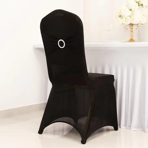Vista 49 de Efavormart - Funda para silla de banquete de elastano beige con banda de hebilla de diamantes de imitación plateados, funda elástica para silla