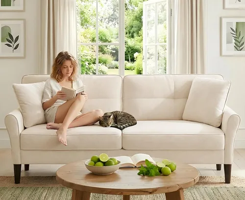 Vista 19 de Sofá biplaza de 69 pulgadas, sofás pequeños de terciopelo para espacios pequeños, sofás de dos plazas con 2 almohadas, sofás de dos plazas