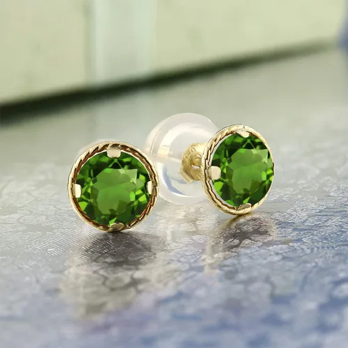 Vista 2 de Gem Stone King Aretes redondos de oro amarillo de 14 quilates con piedra natal Redondos de 0.157 in Aretes de oro para mujeres y hombres