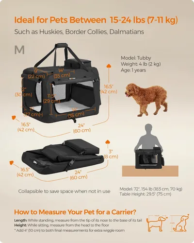 Vista 5 de Feandrea Collapsible Soft Dog Crate, Portable Travel Carrier, 24 Inches Negro