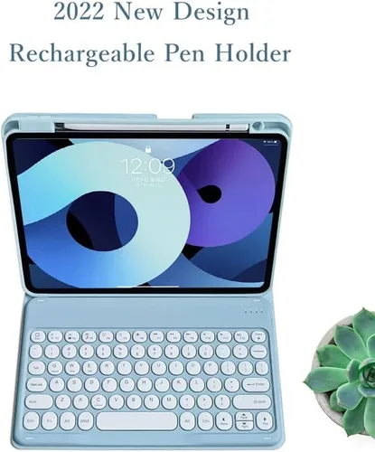 Vista 4 de kaitesi Funda de teclado para iPad de 9ª/8ª/7ª generación de 10.2", teclado Bluetooth inalámbrico desmontable con ratón, funda inteligente tipo