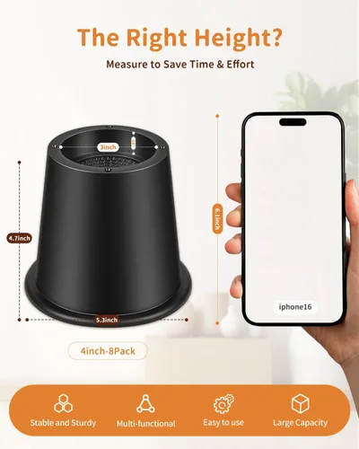 Vista 2 de Elevadores de cama resistentes de 4 pulgadas, elevadores redondos de muebles para camas, sofás, mesas y escritorios (negro, paquete de 8)