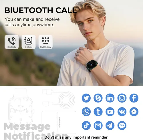 Vista 2 de Reloj inteligente para hombres y mujeres, reloj de fitness con pantalla táctil HD de 1.83 pulgadas con notificaciones Bluetooth de llamadas
