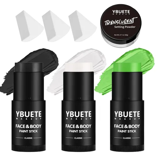 Vista 17 de YBUETE Blanco Negro Cara Cuerpo Pintura Palo Set para Halloween Cosplay SFX