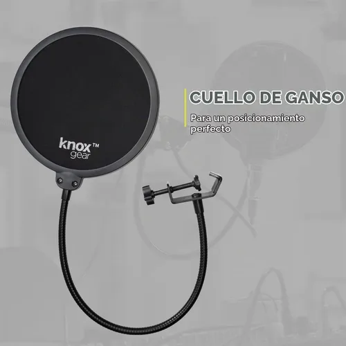 Vista 5 de Audio-Technica Micrófono de estudio de condensador AT2020 con filtro de engranajes Knox, brazo de pluma, cable y paquete de montaje de choque