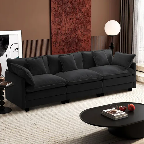 Vista 17 de Ihanherry - Sofá de nube de 3 plazas en L, modular, de asiento profundo, para sala de estar, cómodo cojín de asiento tapizado de doble capa, tela