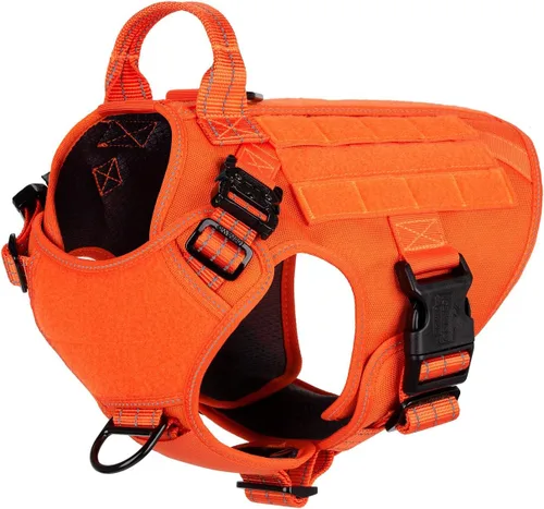 Vista 18 de ICEFANG - Arnés táctico para perros, talla S, con 2 hebillas de metal, chaleco para transportar carga, ligero y modular (MOLLE) con mango, clip