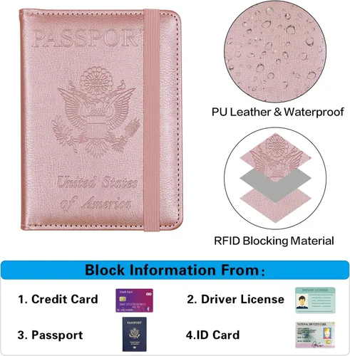 Vista 5 de Melsbrinna Funda de cuero prémium para pasaporte, impermeable, con bloqueo RFID, cartera de viaje con soporte para bolígrafo, bonito libro