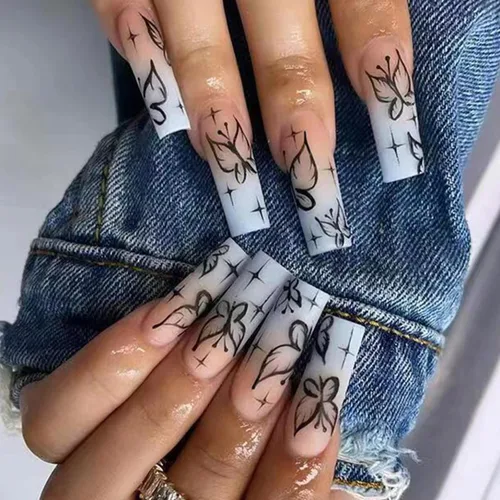 Vista 11 de Uñas postizas a presión de longitud media – 24 piezas de acrílico artificial reutilizables de cobertura completa para mujeres, diseño de corazón