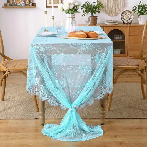 Vista 3 de QueenDream Mantel rectangular de 60 x 120 pulgadas, manteles de encaje con patrón floral traslúcido para comedor rústico, cocina, fiesta, decoración