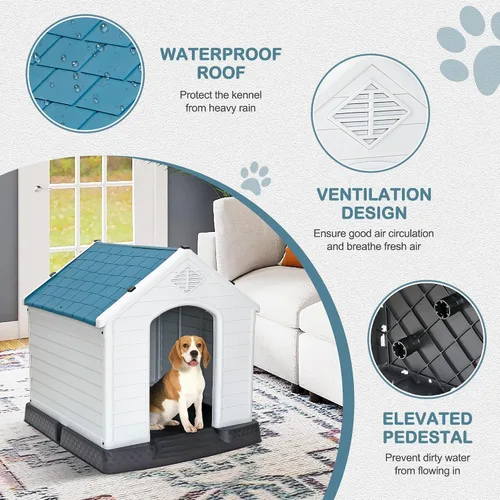 Vista 5 de Casa de plástico resistente al agua para perros pequeños a grandes, refugio para cachorros de interior con rejillas de ventilación y piso elevado