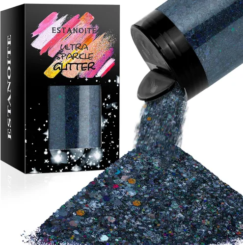 Vista 9 de Estanoite - Brillantina holográfica gruesa, 160G/5.64OZ, brillantina artesanal para resina, purpurina metálica iridiscente, lentejuelas gruesas