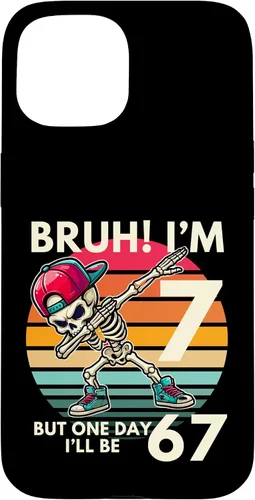 Vista 6 de Bruh I'm 7 But One-Day I'll Be 67 Retro 7th Birthday Kids Case for iPhone 17