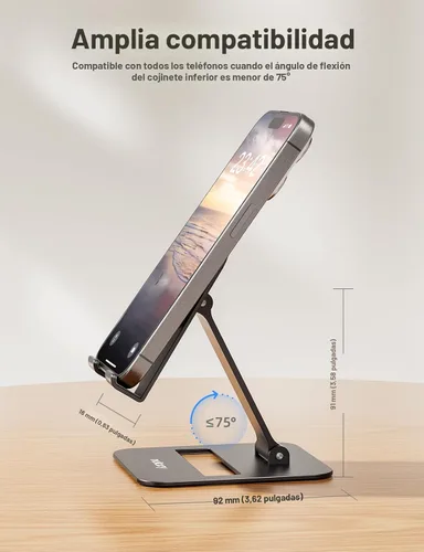 Vista 5 de Nulaxy Paquete de 2 soportes plegables dobles para teléfono celular, soporte de teléfono totalmente ajustable para escritorio, compatible con iPhone