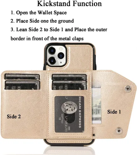 Vista 8 de LUVI Funda con tarjetero para iPhone 11 Pro con correa para el cuello, cadena cruzada, correa de muñeca, funda protectora con ranura para tarjeta