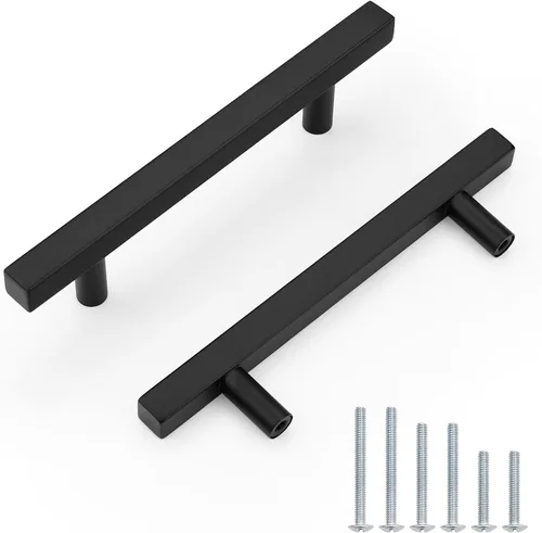 Vista 16 de Probrico Paquete de 5 manijas de gabinete, color negro, 2-1/2 pulgadas (2.520 in), barra cuadrada en T, manijas de gabinete de cocina, tiradores