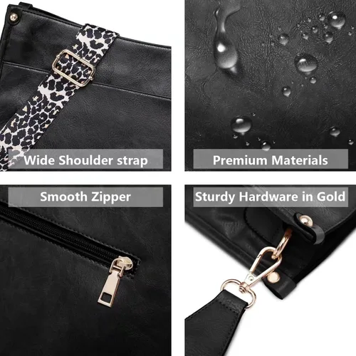 Vista 4 de AUYOCO Bolsos cruzados de cuero vegano para mujer bolso cruzado con correa de guitarra bolsillos con cremallera bolso de hombro