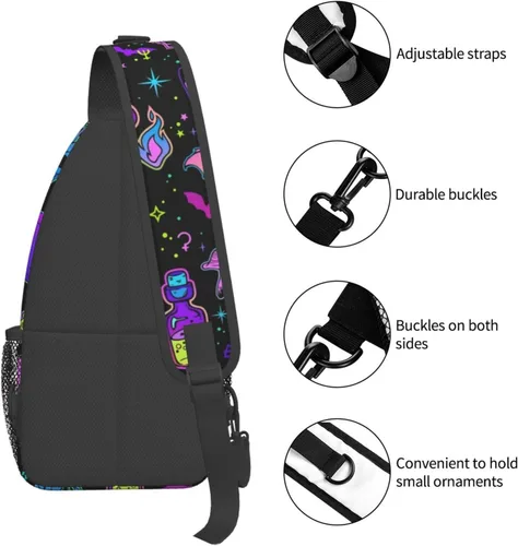 Vista 5 de KMIVQGE Mochila cruzada con diseño de calavera de azúcar para viajes, senderismo, pecho, bolsa de hombro para hombres y mujeres, ciclismo, caminar