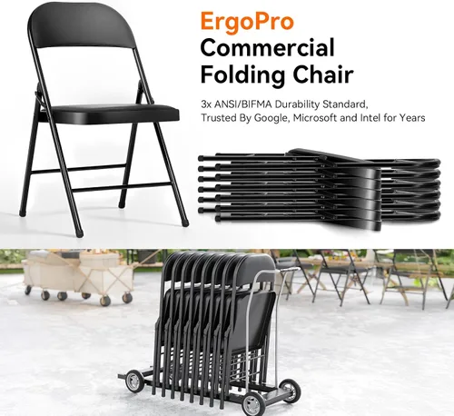 Vista 8 de Fenbeli Paquete de 1 silla plegable con cojín, silla de metal negro con asiento acolchado y marco de acero duradero, sillas plegables de capacidad