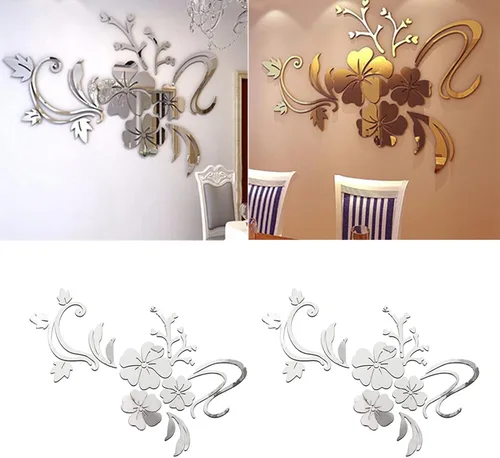 Vista 8 de 2 juegos de calcomanías de espejo de bricolaje removibles adhesivas para pared, calcomanías de pared de espejo acrílico 3D, calcomanías de pared