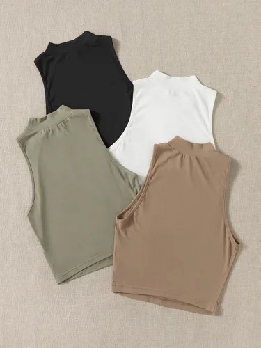 Vista 2 de MakeMeChic Paquete de camisetas sin mangas básicas casuales para mujer