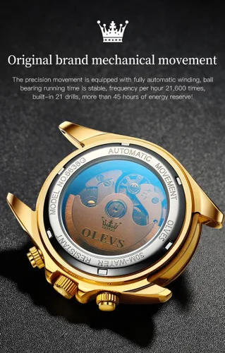 Vista 6 de OLEVS Relojes de esqueleto para hombre, reloj de pulsera de diamantes de lujo, automático, mecánico, automático, luminoso, impermeable