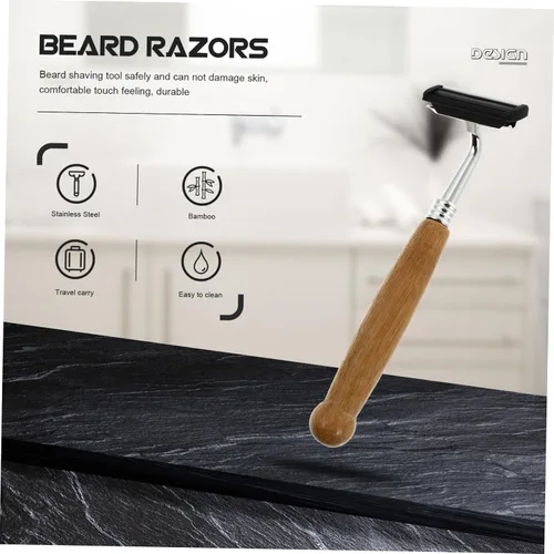 Vista 7 de Mipcase Kit de barba 4pcs afeitadoras manuales cuchillas de acero inoxidable mango de bambú diseño ergonómico