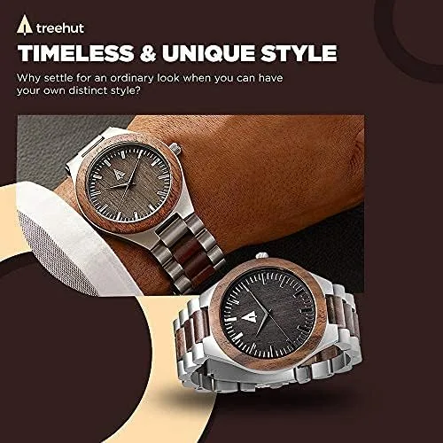 Vista 4 de Treehut - Reloj de pulsera analógico de cuarzo para hombre de acero inoxidable plateado de alta calidad