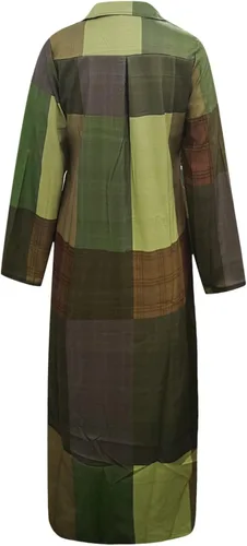 Vista 6 de Vestido largo casual de mezclilla con botones para mujer, con solapa, manga larga, con bolsillos, para otoño