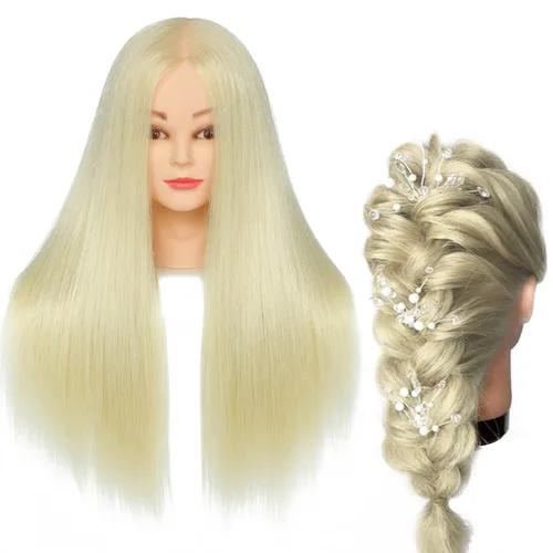 Vista 7 de NAYOO Cabeza de maniquí con cabello y soporte, maniquíes de cabello 60% real para practicar, cabezas de maniquí de cosmetología para práctica