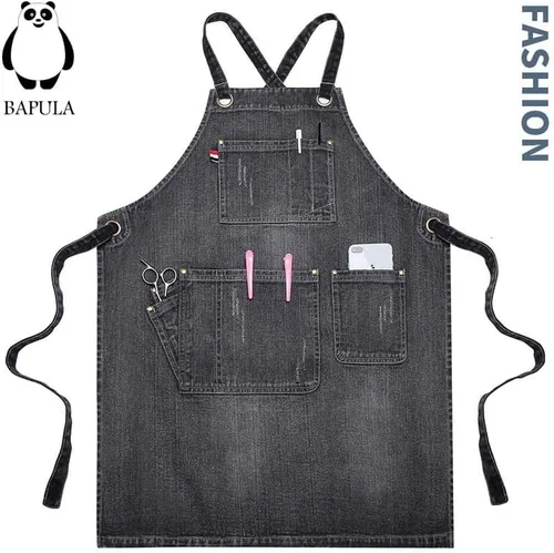 Vista 7 de Delantal ajustable para adultos, delantal de mezclilla con bolsillo, accesorios de cocina para mujeres y hombres, dos colores y 2 tamaños
